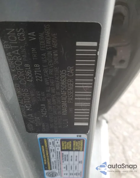 2015 Kia Optima Hybrid from USA, damaged, VIN KNAGM4AD4F5086305